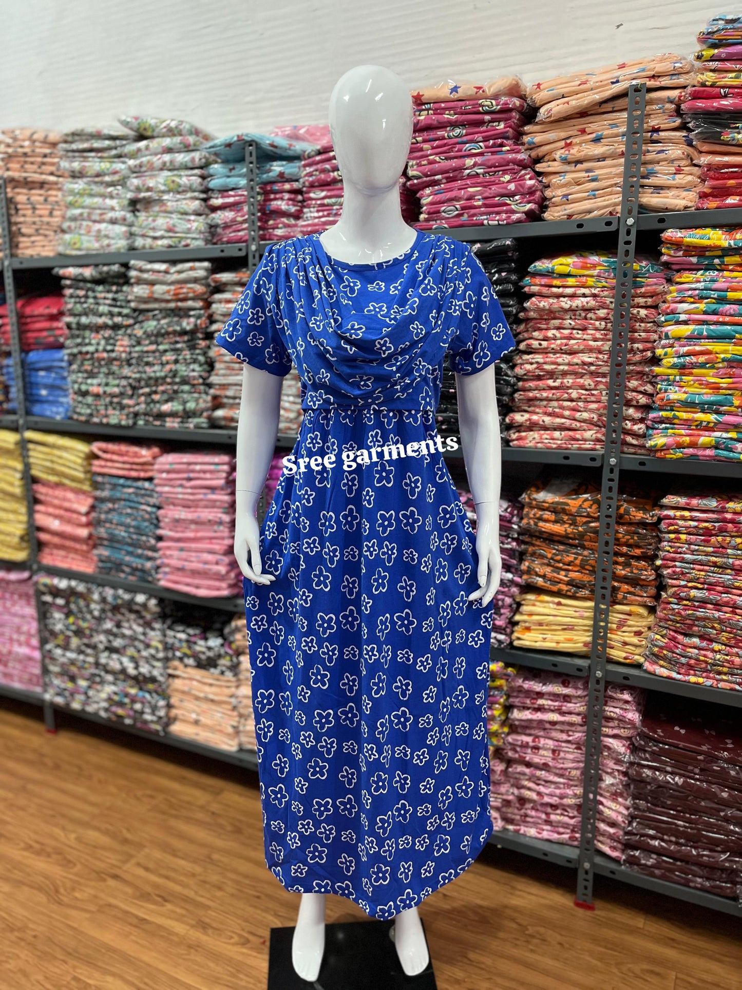 Shawl Type Zipless Maternity Wear Full Length blue