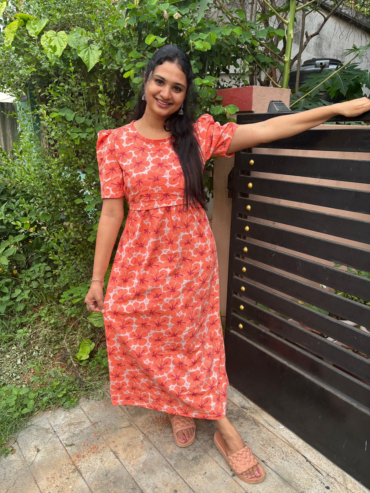 Zipless maternity and feeding wear - Full Length orange
