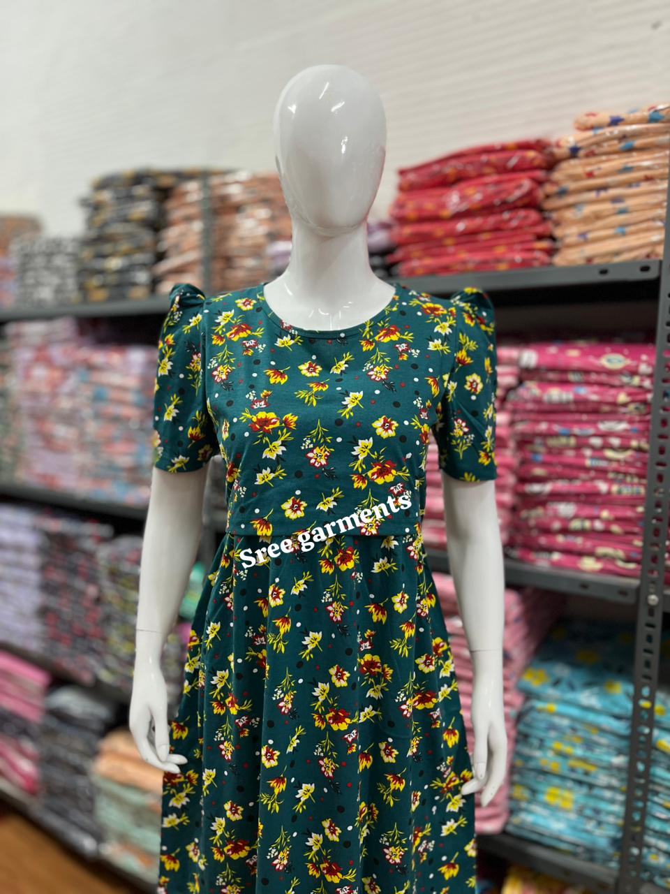 Zipless maternity and feeding wear - ankle length green flo