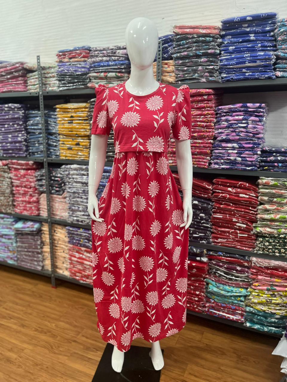 Zipless maternity and feeding wear - Full Length b f red
