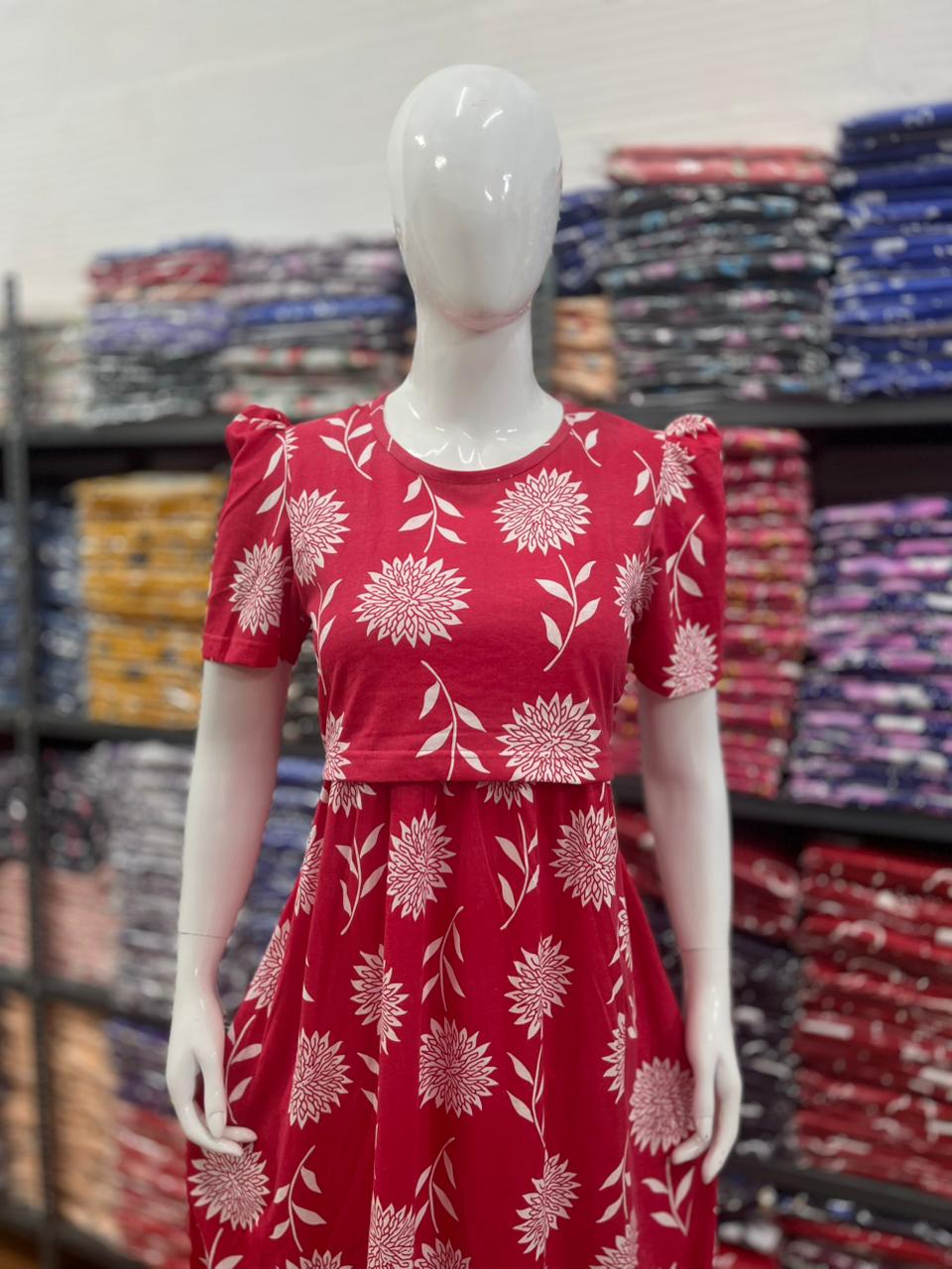 Zipless maternity and feeding wear - Full Length b f red