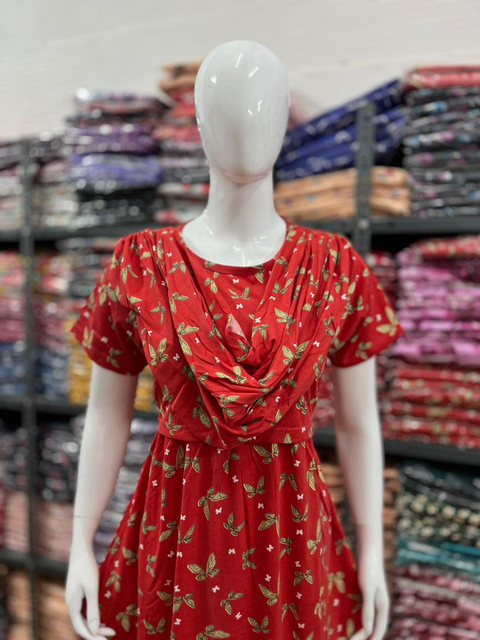 Shawl Type Zipless Maternity Wear Full Length butterfly 🦋 red