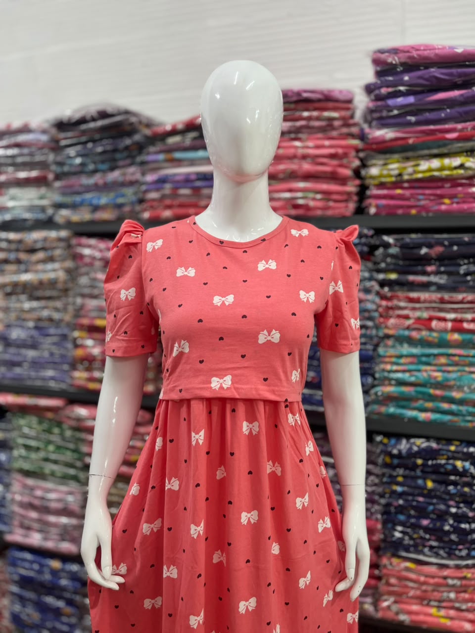 Zipless maternity and feeding wear - ankle length rib dot