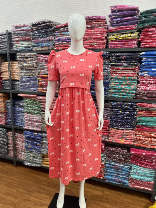 Zipless maternity and feeding wear - ankle length rib dot